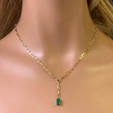 .95ct G SI 14K Yellow Gold Green Emerald Gemstone Paperclip Necklace 14 + 2" Ext