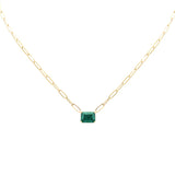 2.00ct G SI 14K Yellow Gold Green Emerald Gemstone Paperclip Necklace 14 + 2" Ext