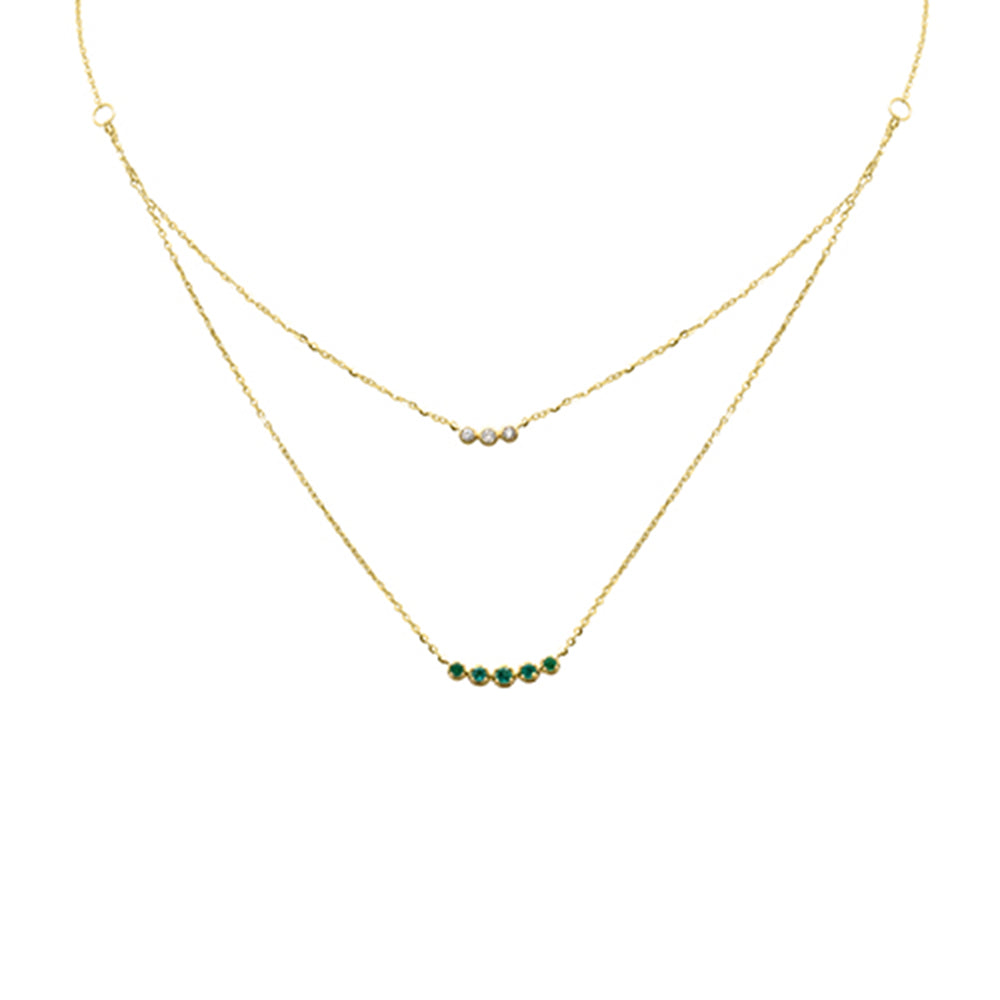 <span style="color:purple">SPECIAL!</span> .14ct G SI 14K Yellow Gold Diamond & Emerald Pendant Necklace 16 + 2" Ext