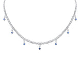<span>GEMSTONE CLOSEOUT! </span> 2.18ct G SI 14K White Gold Diamond & Blue Sapphire Cuban Chain Necklace 12+4"Long
