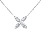 .16ct G SI 14K White Gold Diamond Flower Pendant Necklace 16+2" Long