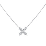 .25ct G SI 14K White Gold Diamond Flower Pendant Necklace 18" Long