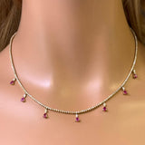 3.44ct G SI 14K Yellow Gold Diamond & Ruby Tennis Necklace 14" + 2" EXT