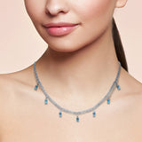 3.80ct G SI 14K White Gold Diamond & Aquamarine Cuban Necklace 12" + 4" EXT