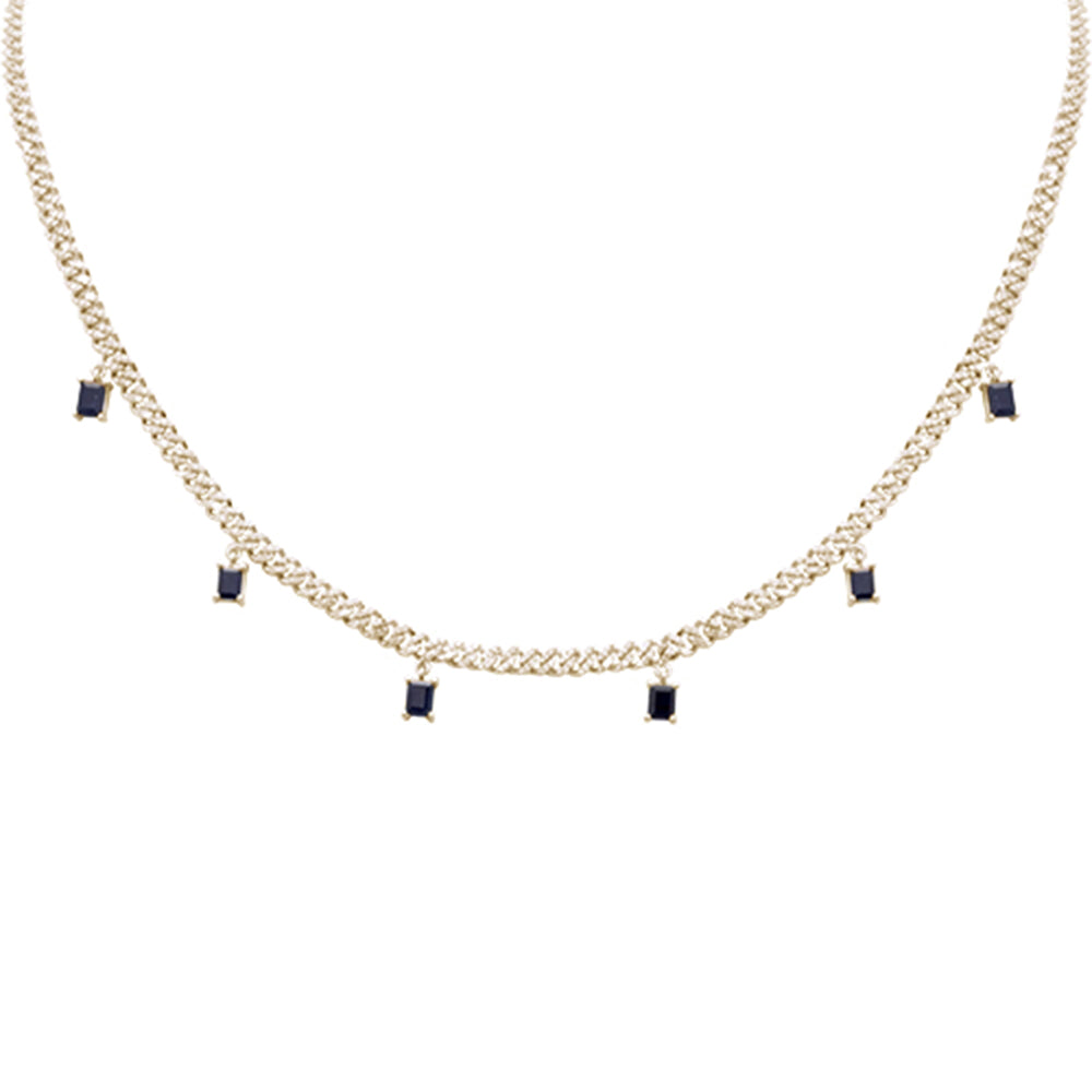 2.86ct G SI 14K Yellow Gold Diamond & Blue Sapphire Cuban Link Necklace 13" + 6" EXT