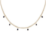 2.86ct G SI 14K Yellow Gold Diamond & Blue Sapphire Cuban Link Necklace 13" + 6" EXT