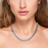 <span style="color:purple">SPECIAL!</span>7MM 8.33ct G SI 14K White Gold Baguette & Round Diamond Square Cuban Necklace 22" Long