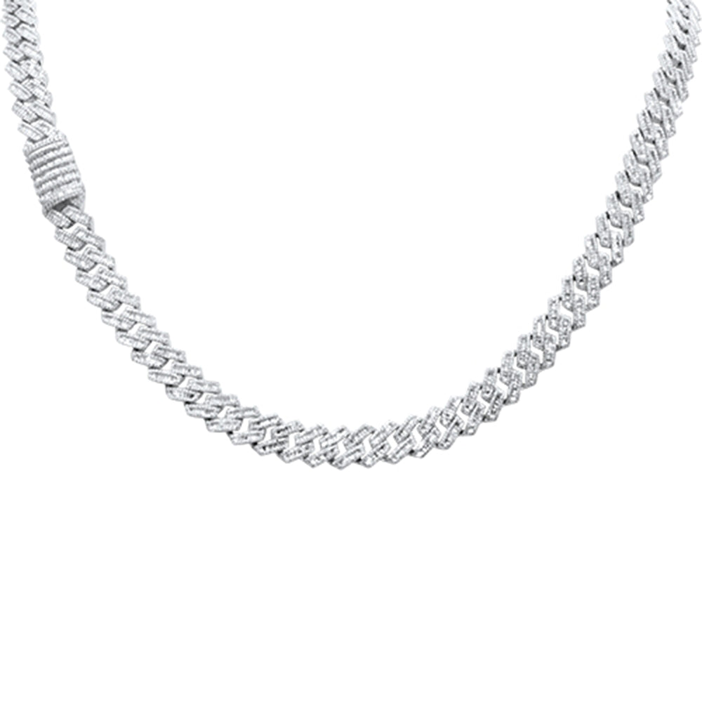 7MM 8.05ct G SI 14K White Gold Baguette & Round Diamond Square Cuban Necklace 22" Long