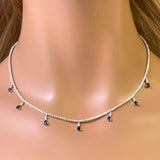 <span style="color:purple">SPECIAL!</span> 3.41ct G SI 14K White Gold Diamond & Blue Sapphire Gemstone Tennis Necklace 14" + 2" Long