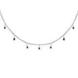 <span style="color:purple">SPECIAL!</span> 4.06ct G SI 14K White Gold Diamond & Blue Sapphire Gemstone Tennis Necklace 13" + 6" EXT