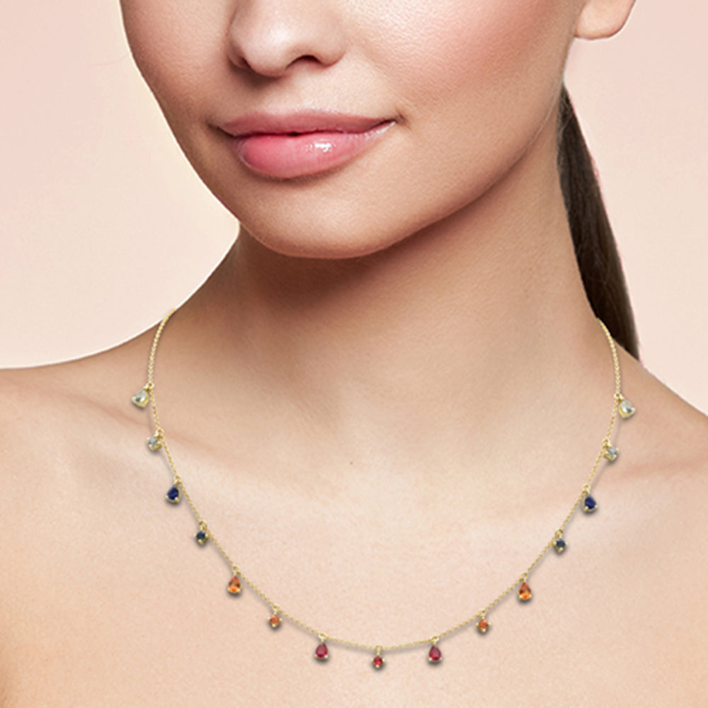 <span style="color:purple">SPECIAL!</span> 1.86ct G SI 14K Yellow Gold Multi Color Gemstone Pendant Necklace 16+2" Ext Long Chain