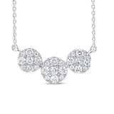 .97ct G SI 14k White Gold Diamond Round Shape Three Pendant Necklace 16+2" Long Chain
