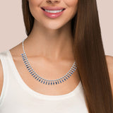 7.02ct G SI 14K White Gold Diamond & Blue Sapphire Gemstones Pendant Necklace 14+2" Ext Long Chain
