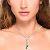 8.65ct G SI 14k Yellow Gold Diamond & Pear Shape Green Emerald Gemstones Drop Pendant Necklace 16+2" Ext Long Chain