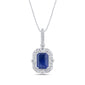 <span style="color:purple">SPECIAL!</span> 1.23ct G SI 14K White Gold Diamond & Blue Sapphire Gemstones Pendant Necklace 18" Long Chain