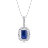 <span style="color:purple">SPECIAL!</span> 1.23ct G SI 14K White Gold Diamond & Blue Sapphire Gemstones Pendant Necklace 18" Long Chain