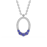 .25ct G SI 14K White Gold Diamond & Blue Sapphire Gemstones Pendant Necklace 18" Long