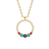 .23ct G SI 14K Yellow Gold Diamond & Multi Color Gemstone Pendant Necklace 18" Long