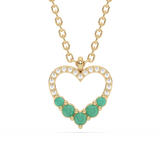 .20ct G SI 14K Yellow Gold Diamond & Heart Shape Emerald Gemstones Pendant Necklace 18" Long