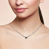 1.20ct G SI 14K White Gold Blue Sapphire Gemstones Paper Clip Pendant Necklace 18" Long