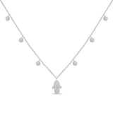 .37ct G SI 14K White Gold Diamond Hand of Hamsa Pendant Necklace 14+2" Long Chain