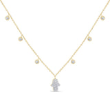 .36ct G SI 14K Yellow Gold Diamond Hand of Hamsa Pendant Necklace 14+2" Long Chain