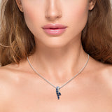 <span style="color:purple">SPECIAL!</span>1.46ct G SI 14K White Gold Diamond & Blue Sapphire Gemstones Pendant Necklace 18" Long Chain