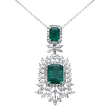 6.18ct G SI 14K White Gold Diamond & Emerald Gemstones Pendant Necklace