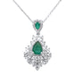 <span style="color:purple">SPECIAL!</span> 2.55ct G SI 14K White Gold Diamond & Emerald Gemstones Pendant Necklace 18" Long Chain