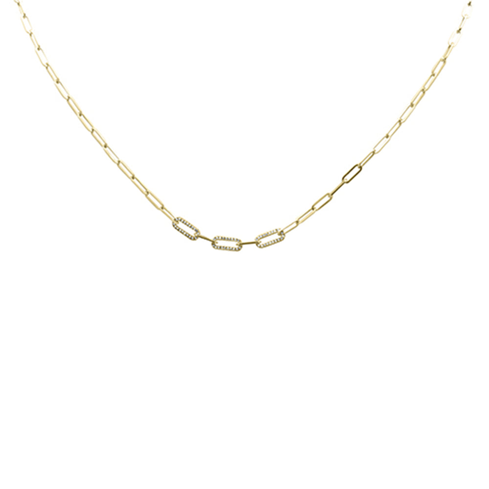 .13ct G SI 14K Yellow Gold Round Diamond Paper Clip Pendant Necklace 18" Long