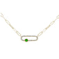 <span style="color:purple">SPECIAL!</span> .37ct G SI 14k Yellow Gold Diamond & Emerald Gemstones Paper clip Pendant Necklace  14+2" Long Chain