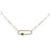 .37ct G SI 14k Yellow Gold Diamond & Emerald Gemstones Paper clip Pendant Necklace  14+2" Long Chain