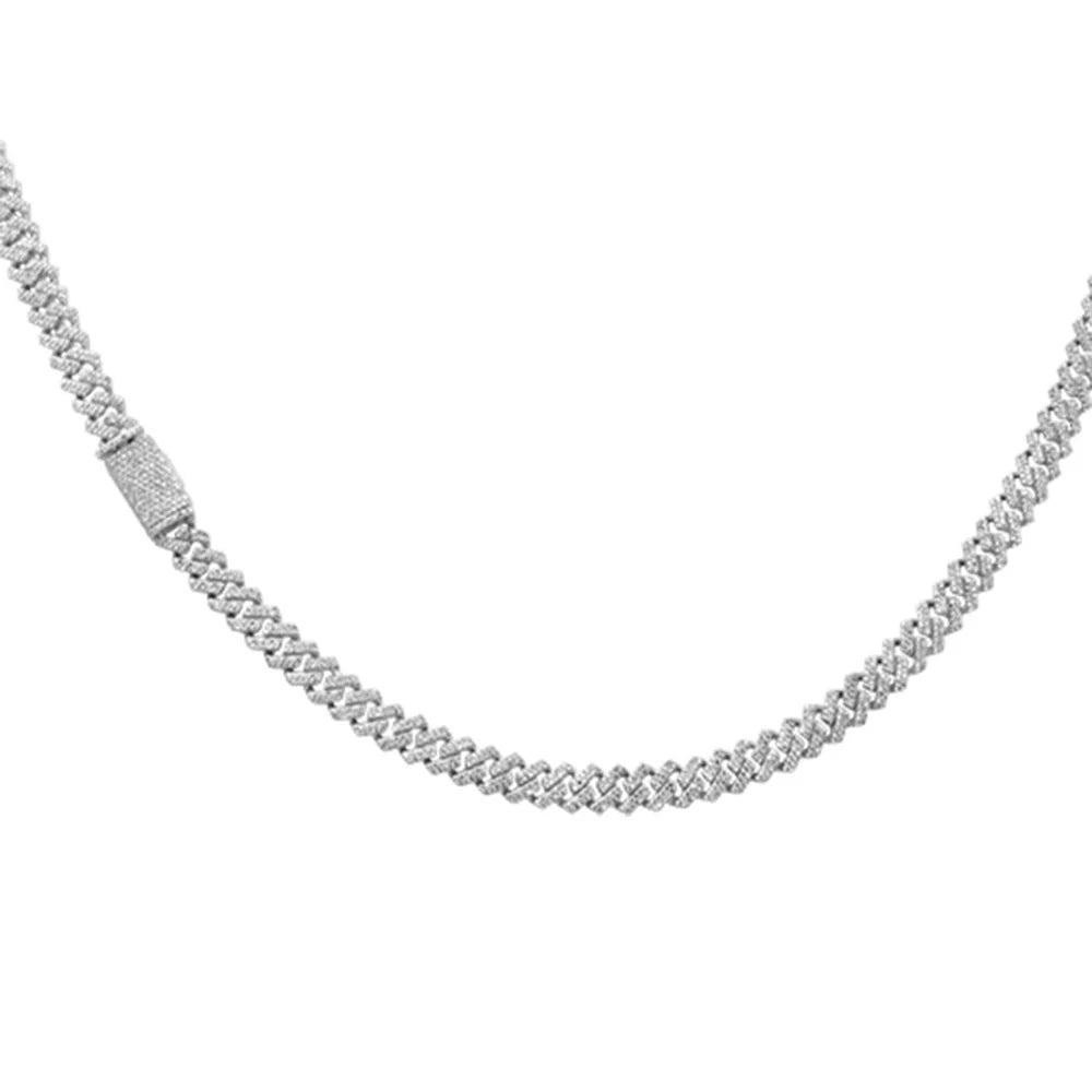 6MM 4.11ct G SI 14KT White Gold Square Diamond Micro Pave Cuban Necklace 18" Long