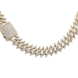  9mm 10.84ct G SI 14K Yellow Gold Round Diamond Spiked Cuban Necklace 22"