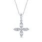 .25ct G SI 14K White Gold Round & Baguette Diamond Cross Pendant Necklace 18" Long