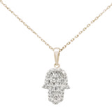 .24ct G SI 14K Yellow Gold Diamond Round & Baguette Hamsa Pendant Necklace 18" Long