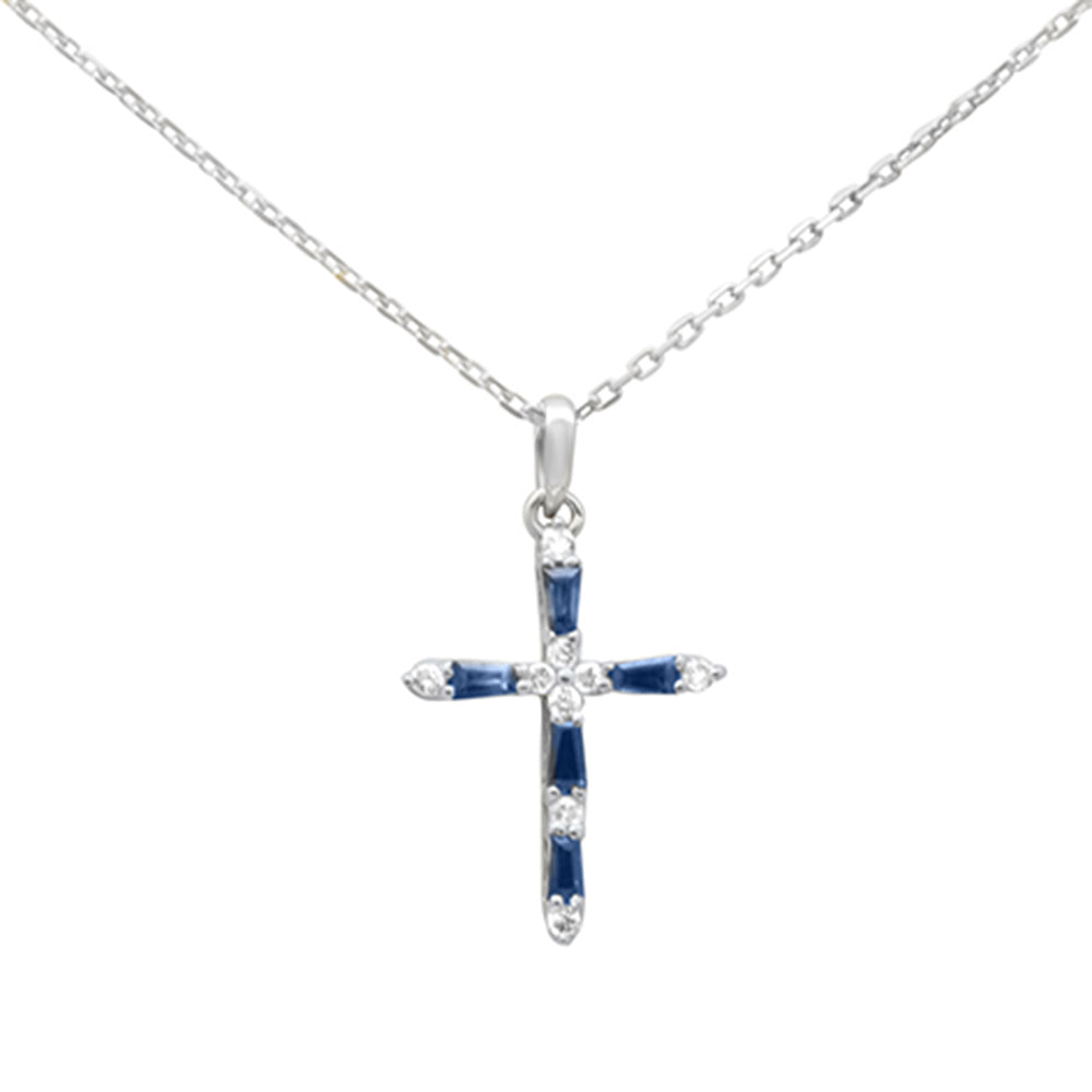 .32ct G SI 14K White Gold Diamond & Blue Sapphire Gemstones Pendant Necklace 18" Long
