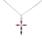 .33ct G SI 14K White Gold Diamond & Ruby Gemstone Pendant Cross Necklace 18" Long