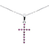 .10ct G SI 14K White Gold Ruby Gemstones Cross Pendant Necklace 18' Long Chain