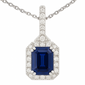 <span style="color:purple">SPECIAL!</span> .77ct G SI 14K White Gold Diamond & Blue Sapphire Gemstones Pendant Necklace 18" Long Chain