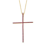 <span style="color:purple">SPECIAL!</span> .43ct G SI 14K Yellow Gold Ruby Gemstones Cross Pendant Necklace 18" Long Chain
