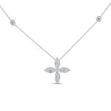 .30ct G SI 14K White Gold Round & Baguette Diamond Cross Flower Pendant Necklace 16" Long