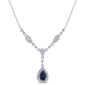 <span style="color:purple">SPECIAL!</span>.84ct G SI 14K White Gold Diamond & Blue Sapphire Gemstone Drop Pendant Necklace 16+2" Ext Long