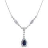 .84ct G SI 14K White Gold Diamond & Blue Sapphire Gemstone Drop Pendant Necklace 16+2" Ext Long