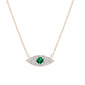 <span style="color:purple">SPECIAL!</span>.38ct G SI 14K Yellow Gold Diamond & Natural Emerald Gemstones Evil Eye Pendant Necklace 18" Long