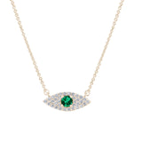 .36ct G SI 14K Yellow Gold Diamond & Natural Emerald Gemstones Evil Eye Pendant Necklace 18" Long