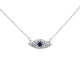 .43ct G SI 14K White Gold Diamond & Blue Sapphire Gemstone Evil Eye Pendant Necklace 18" Long