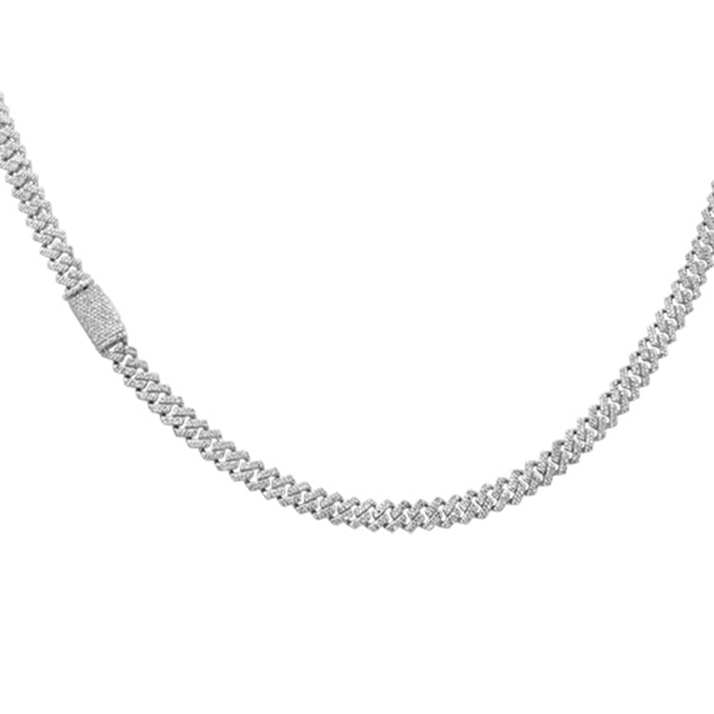 5mm 4.62ct G SI 14K White Gold Round Diamond Square Cuban Necklace 20" Long