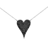 .72ct G SI 14K White Gold Diamond Heart Shape Black Diamond Pendant Necklace 18" Long Chain