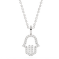 .06ct G SI 14K White Gold Diamond Hamsa Pendant Necklace 18" Long Chain